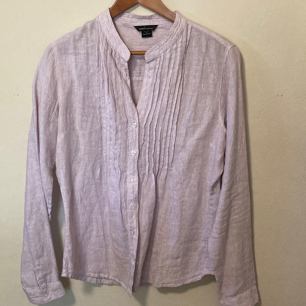 Light purple & white striped linen Button-Up shirt - L - MODA international